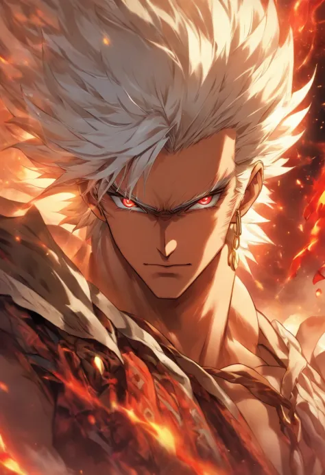 a male anime character with white hair and red eyes, character album cover, full art, antasy character, full art illustration, full portrait of elementalist, character profile art, official character art, official character illustration, merlin, high detai...