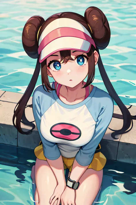 ​masterpiece, top-quality, hight resolution, RO1, Hair buns, blue eyess, Twin-tailed, Visor Cap, panthyhose, raglan sleeves, Yel...