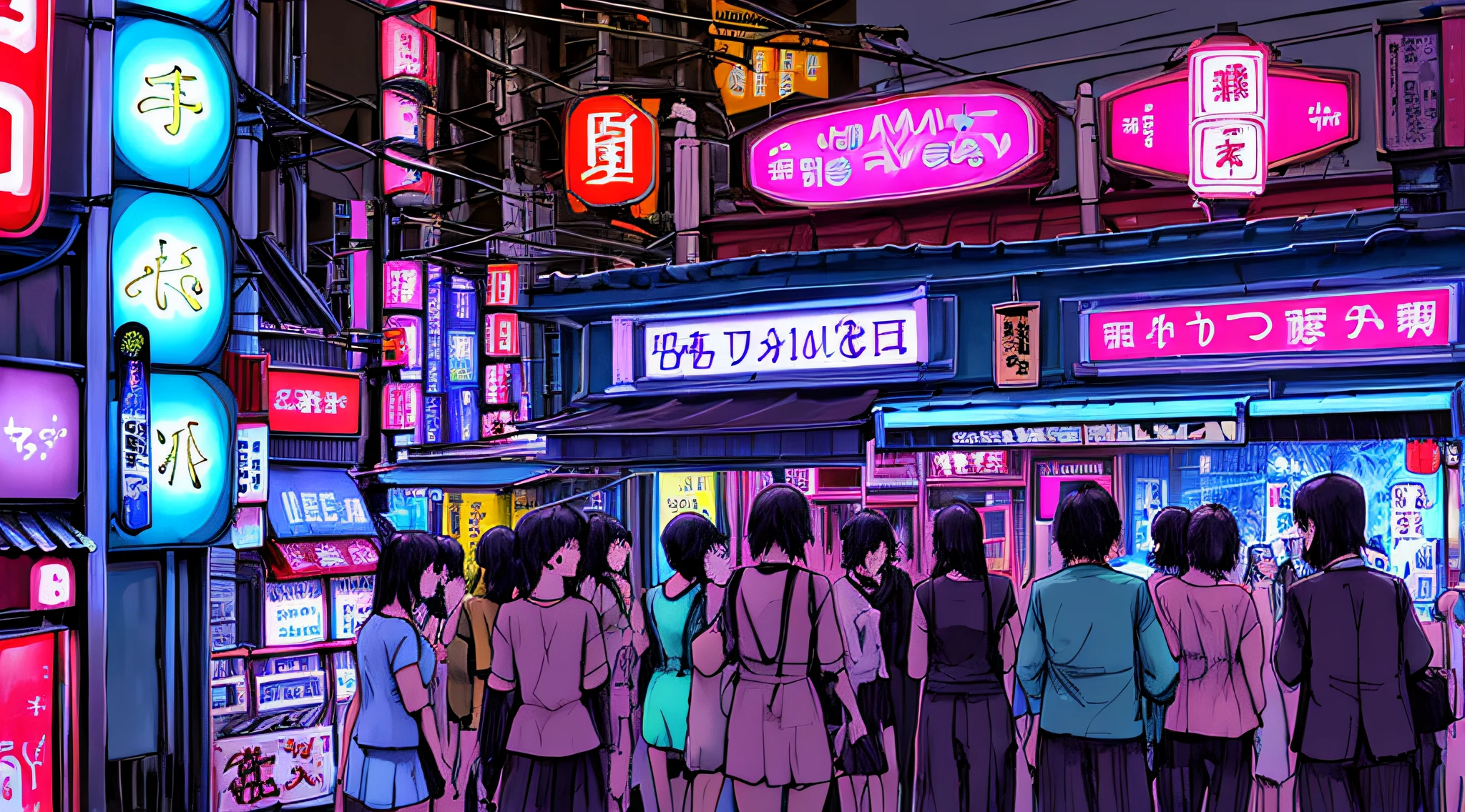 fondo, noche de tokio, Luz de neón, calle de noche, Noche