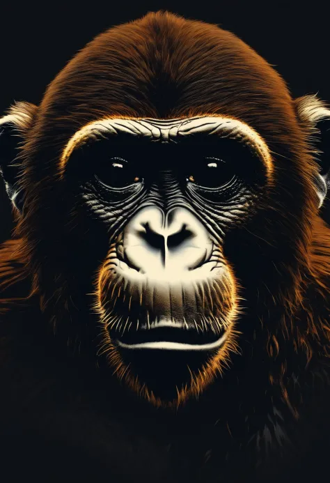 /Imagine Prompt: Illustration of the face of a monkey for a sticker with black background, en negrita, bordes dentados, Trashcore, sombreado claro --v 5.2