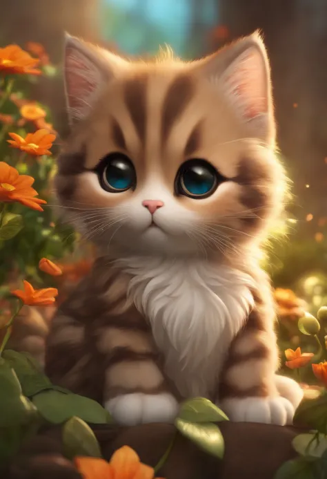 crie um gato fofo  olhos grande e brilhantes em estilo chibi cartoon 3d