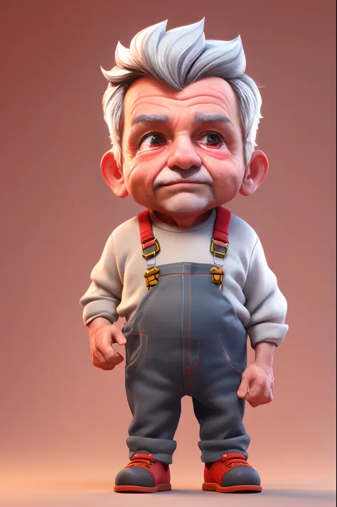 3dcharacter,(1man, wrinkled face, old  male:1.2),   __eyecolor__ eyes, dark grey__hair-male__, (full body:1.2),plaid shirt, overalls, simple background, masterpiece,best quality,(light Red gradient background:1.1)