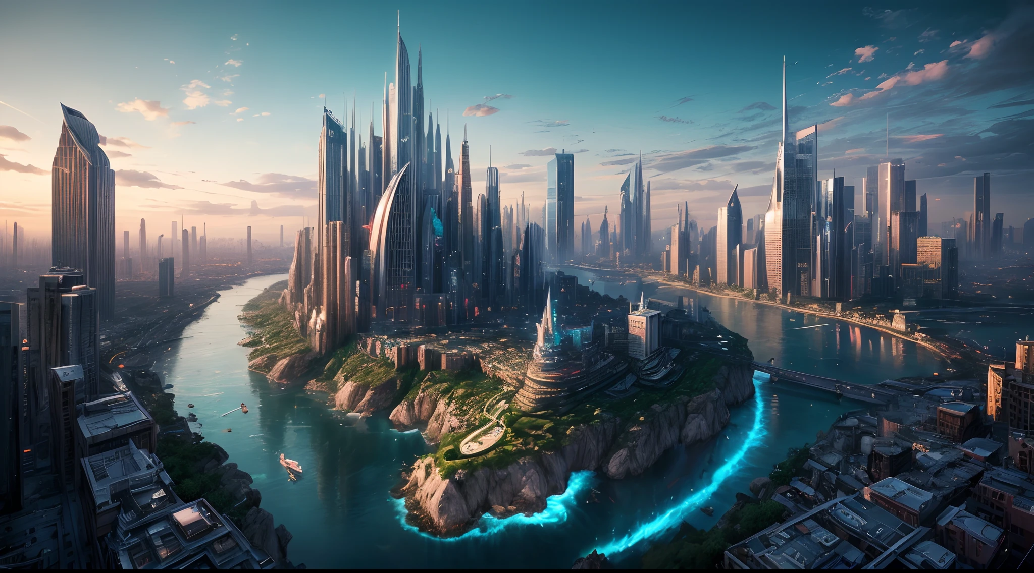 (best quality,4k,8k,highres,masterpiece:1.2),ultra-detailed,(realistic,photorealistic,photo-realistic:1.37),huge castles,skyscrapers floating in the sky,utopia,top quality fantasy,cyberpunk isekai,giants waterfall,mother nature,unimaginable,unbelievable,virtual reality,oasis of serenity,colorful neon lights,futuristic technology,vibrant cityscape,awe-inspiring architecture,unlimited possibilities,mesmerizing view,ethereal atmosphere,enchanting environment,majestic structures,thousands of feet high,sparkling clear water,breathtaking scenery,transcendent beauty,surreal landscape,architectural marvels,wonder of nature,harmony between man and nature,limitless imagination,urban paradise,dream-like setting,unrealistically magnificent,picture-perfect moments,serene tranquility,spellbinding aesthetic,awe-inducing skyline