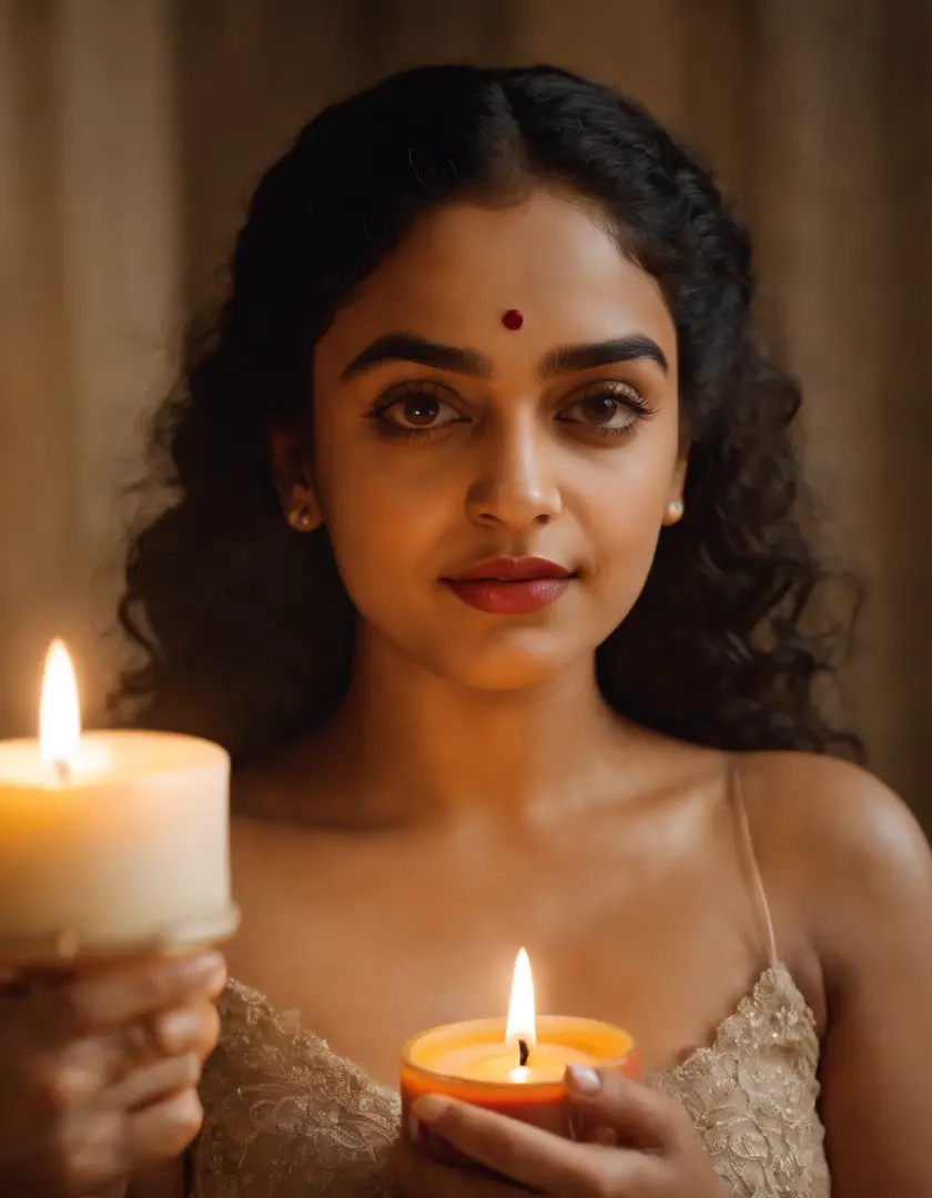 Nithya Menen naked with pretty face, gorgeous body holding candle