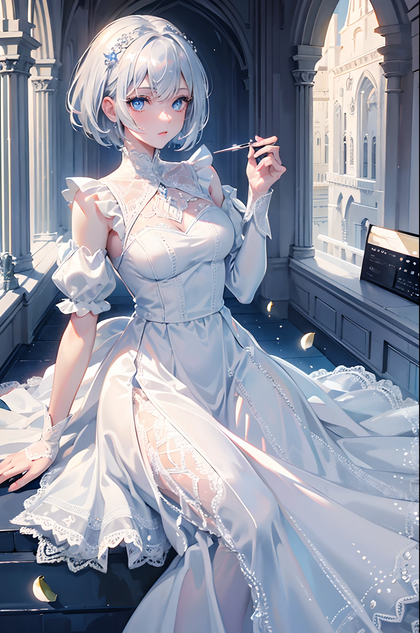 Anime Girl in White Lace Dress