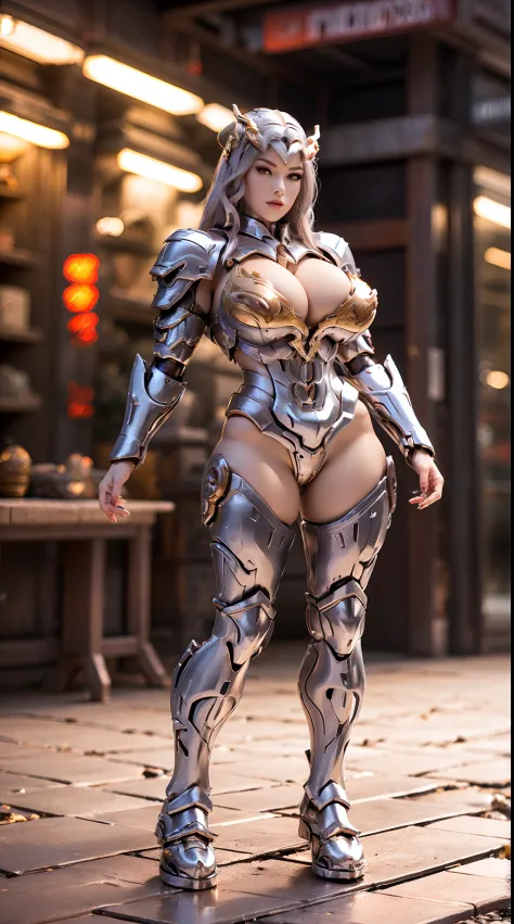 (nsfw:0.7), SILVER, GOLD, DRAGON QUEEN, HUGE BOOBS, MECHA ARMOR FULL SUIT, (CLEAVAGE), TRANSPARANT, LONG LEGS, STANDING, THICK BODY, MUSCLE ABS.