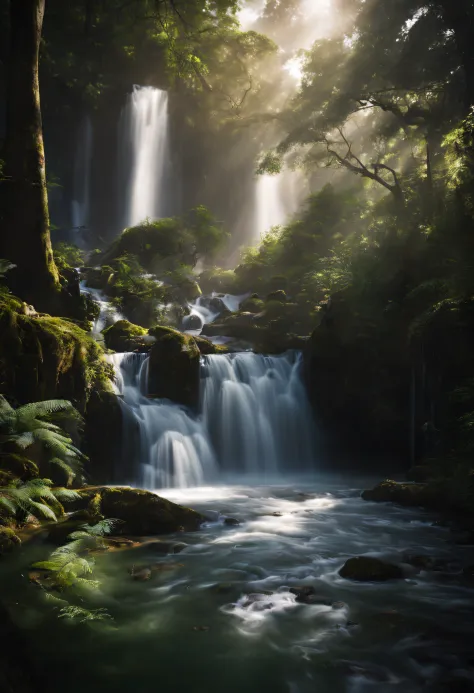 A beautiful photography of waterfall inside the forest, highly detail, realistic image, cinematic, landscape photography, natura...