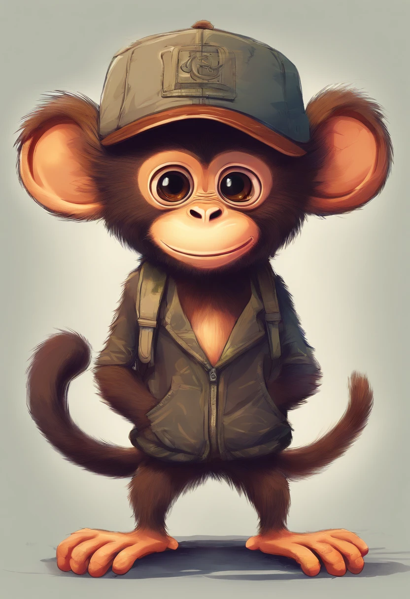 best quality, highres, ultra-detailed, realistic, monkey wearing a cap, anthropomorphic monkey, detailed face and expression, cute monkey with human characteristics, realistic textures, fur and cap details, vibrant colors, whimsical art style, outdoor setting, natural lighting