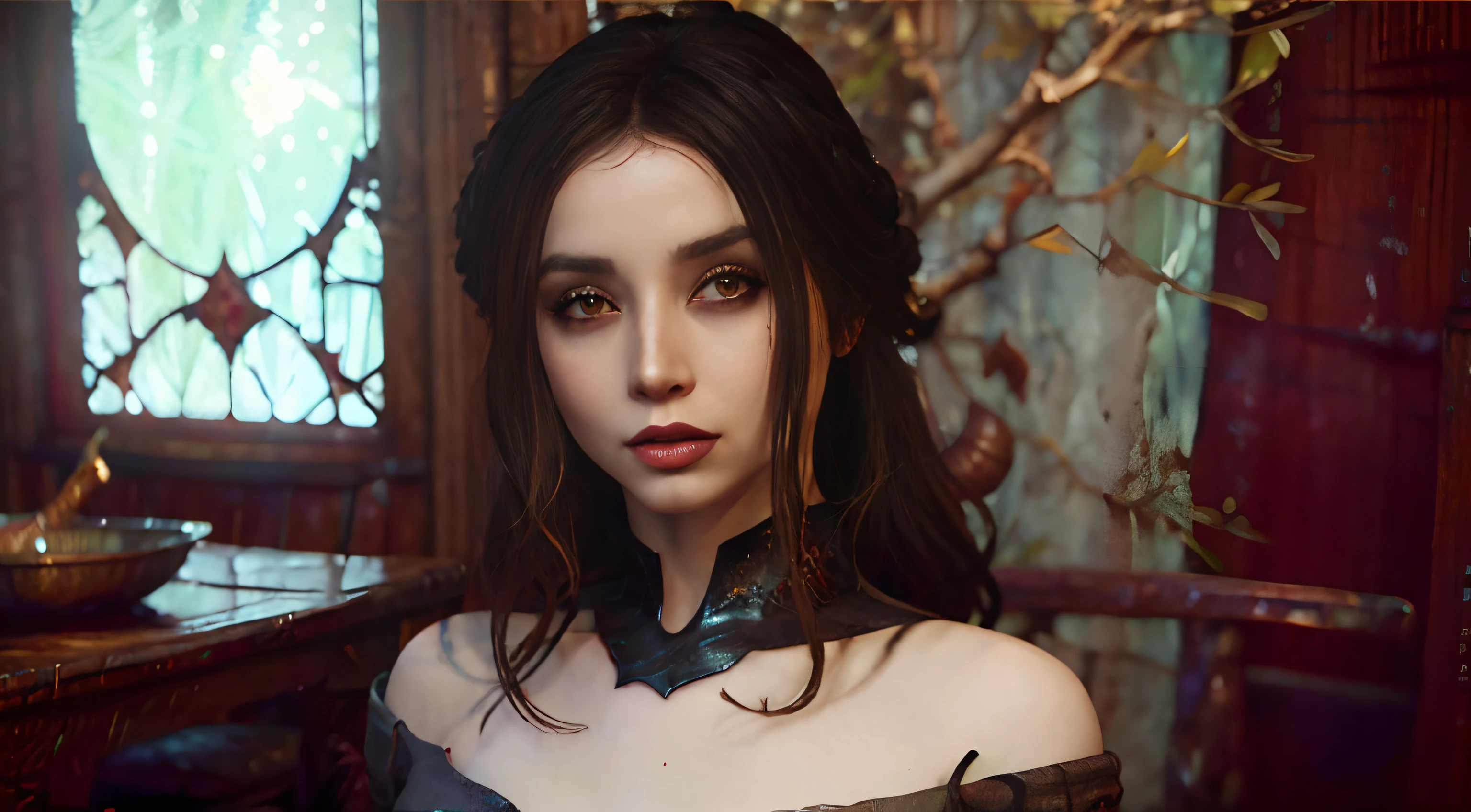 There's a woman in vampire makeup, posing for a full body photo, Pose sexy, ultra realistic, high resolution, swirly vibrant colors, stunning digital illustration, Face pretty. ダークファンタジー, epic fantasy art portrait, dark fantasy style art, detailed matte fantasy portrait, no estilo da arte da ダークファンタジー, beautiful fantasy art portrait, dark fantasy portrait, Epic Fantasy Digital Art Style, fantasy art portrait, gorgeous digital painting, digital fantasy portrait, arafed woman in a black and red costume holding a candle, artgerm julie bell beeple, Alena Aenami e Artgerm, alexandra fomina artstation, alluring mesmer woman, aly fell and artgerm, wlop and artgerm, 极其详细的Artgerm, Skyrim Art Style