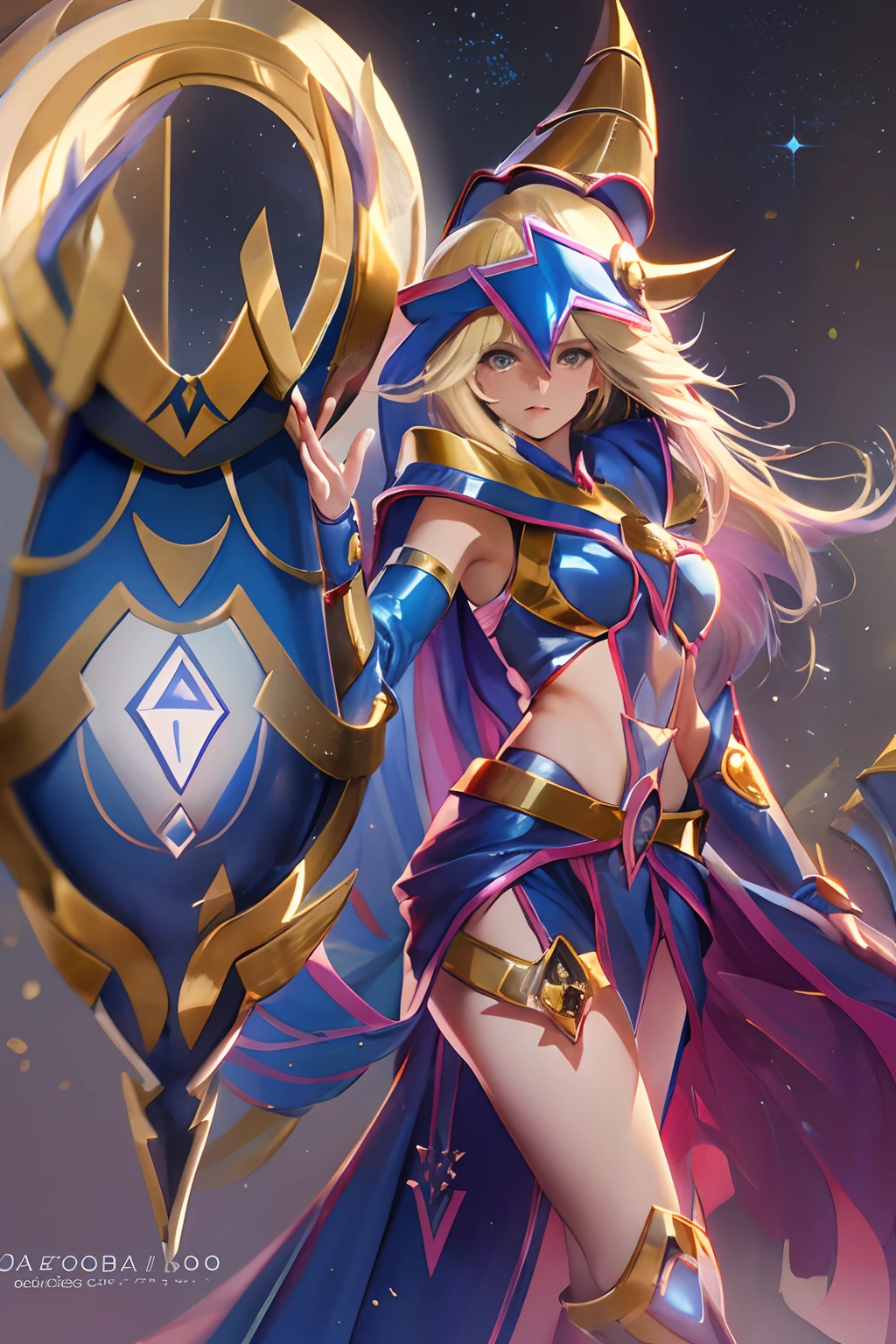 Dark magician girl full body,Ultra-high saturation，（tmasterpiece）， Full body photo，（Best Quality）， （1girll dark magician girl）， Starryskybackground，Wearing shiny golden armor， Sexy lingerie armor，Expose your chest，expose the waist，expose thighs，pose sensual， Saint Seiya， messy hair，high detail, anime style, cinematic lighting, flash, light of god, ray tracing, movie grain, hiper HD, skin texture, Super details, anatomically correct, A high resolution，Ultra-high saturation，High contrast，High gloss armor，soft skin，serious expressions,dim room,