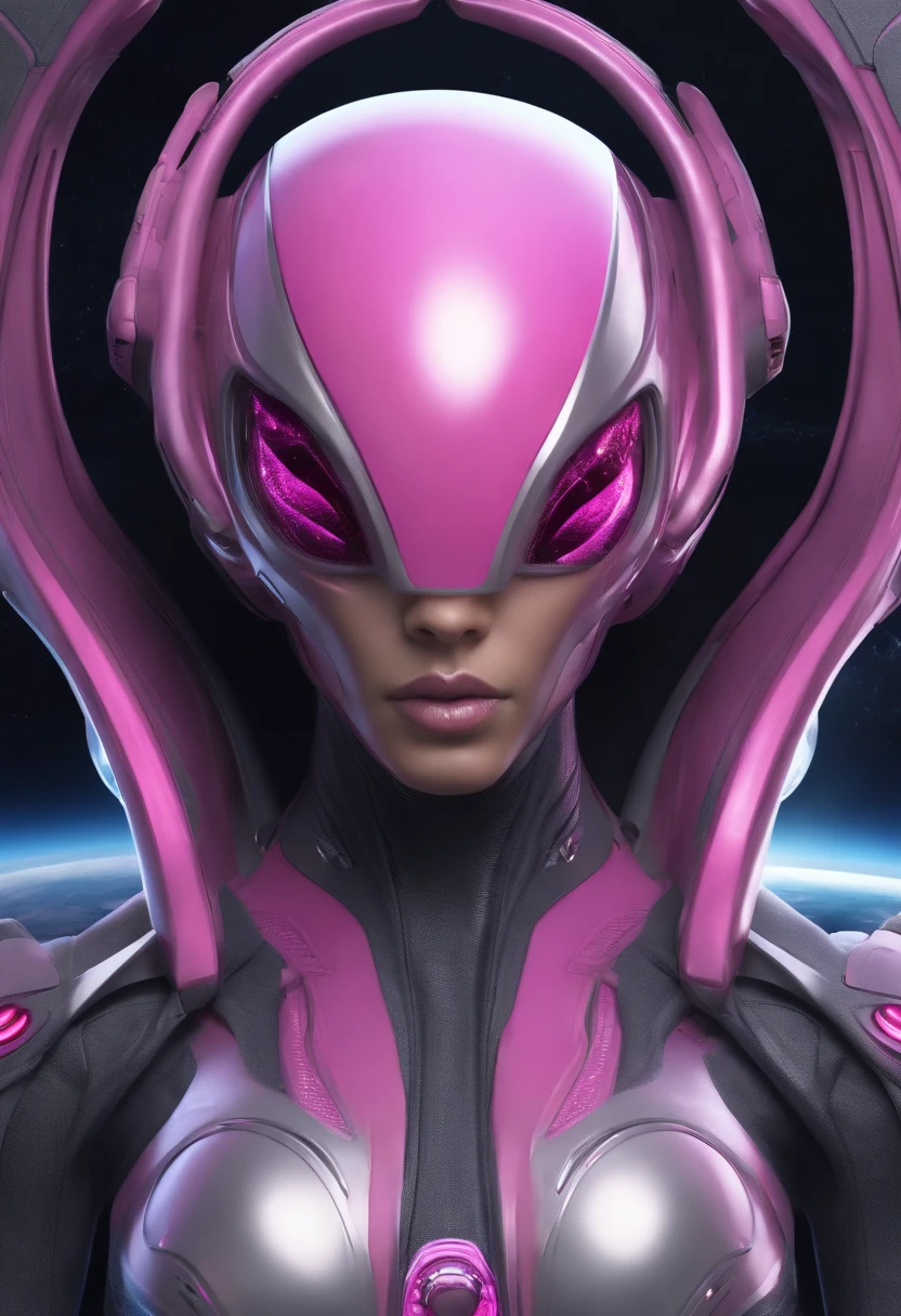 An Alien Inside A Starship Wearing A Realistic Pink Alien Medical Suit 