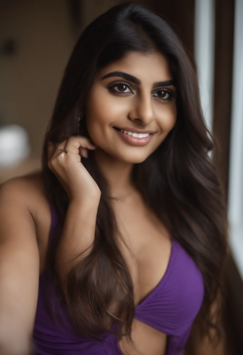 Индианка в одинаковой коричневой майке и трусиках, fille сексy aux yeux  bruns, Портрет Mia Khalifa, каштановые волосы и большие глаза, селфи молодой  женщины - SeaArt AI