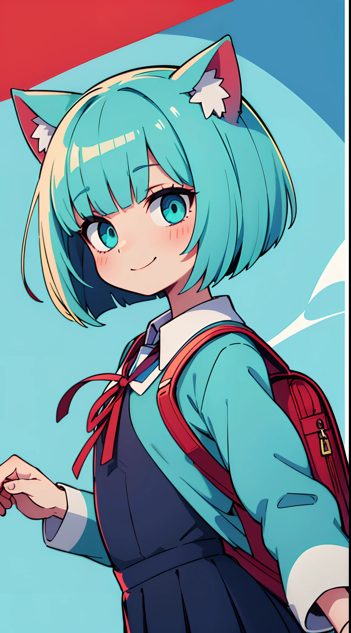 portrait of solo catgirl short fluffy turquoise hair in