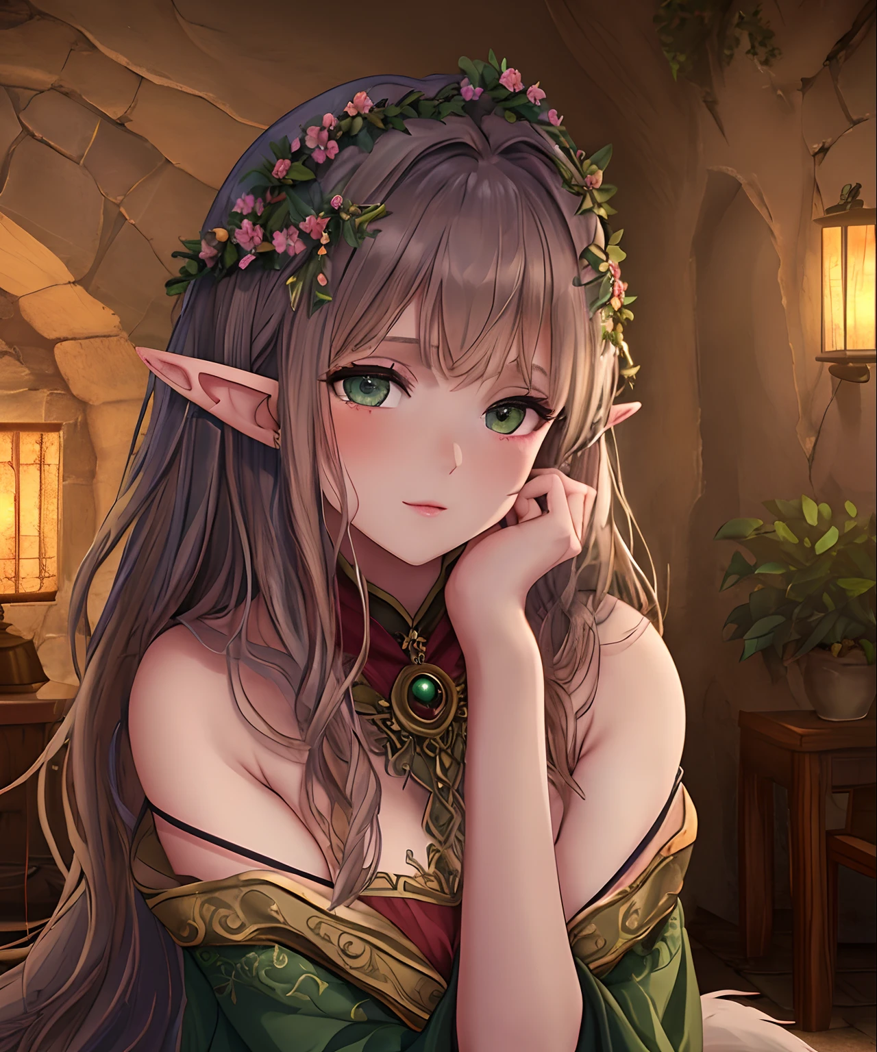 (Beautiful druid girl:1.3) hugging a  wolf  (extremely detailed CG unity 8k wallpaper,masterpiece, best quality, ultra-detailed, beautiful detailed eyes:1.2),best illumination, (best shadow, an extremely delicate and beautiful, bloom), masterpiece, best quality:1.1, realistic:1.3, cinematic lighting:1.2, in the dark cavern:1.5, ultra photoreal, photorealistic:1.0, sharp focus:1.1, depth of field:1.1, 50mm, style of Nathan Wirth, Hasselblad X1D II, Porta 160 pointy ears, elf