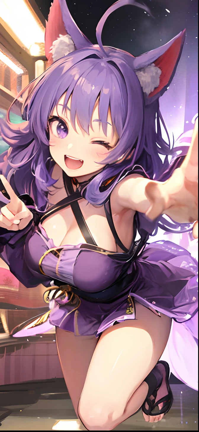 Anime girl with purple hair and purple ears in a purple outfit - SeaArt AI