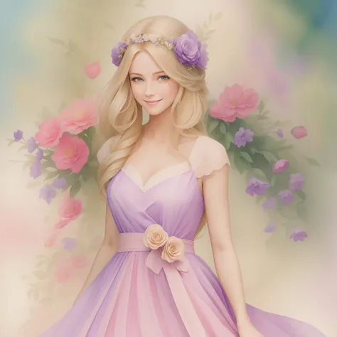 Gwen Stacy in a pinky purple sexy cute prom dress blonde hair nice figure  at a p - SeaArt AI