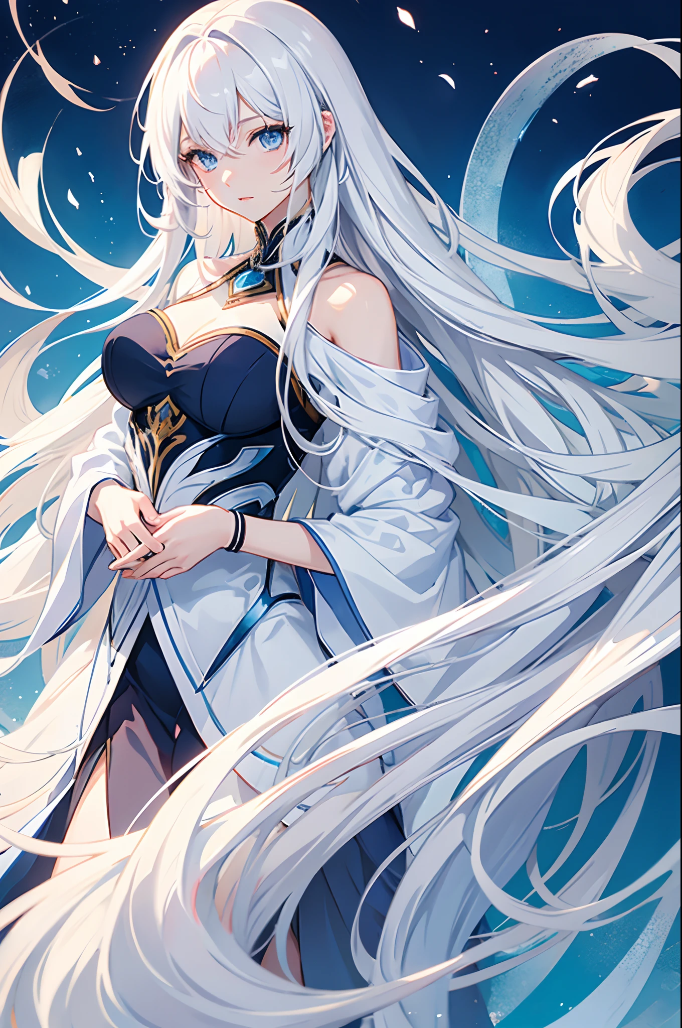 Anime girl with long white hair and blue eyes holding a sword - SeaArt AI