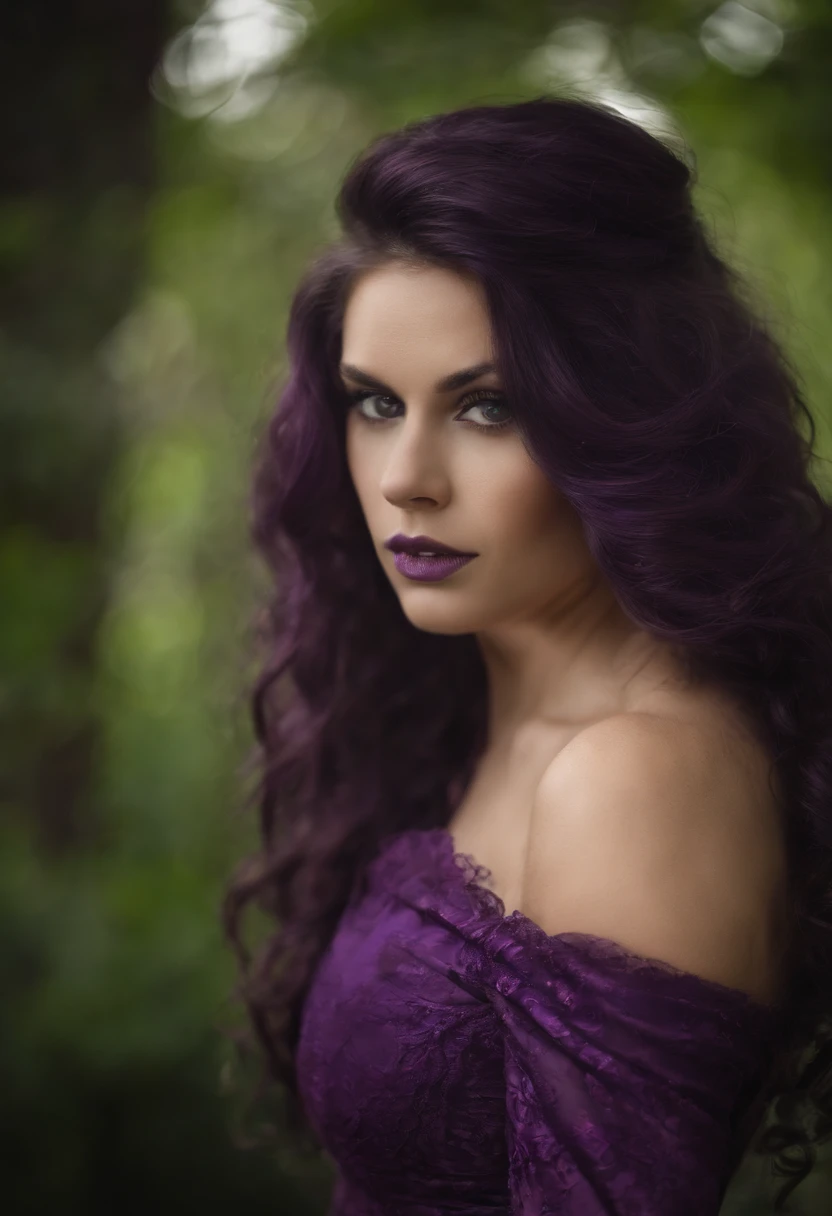 A close up of a woman with long purple hair and a purple dress - SeaArt AI