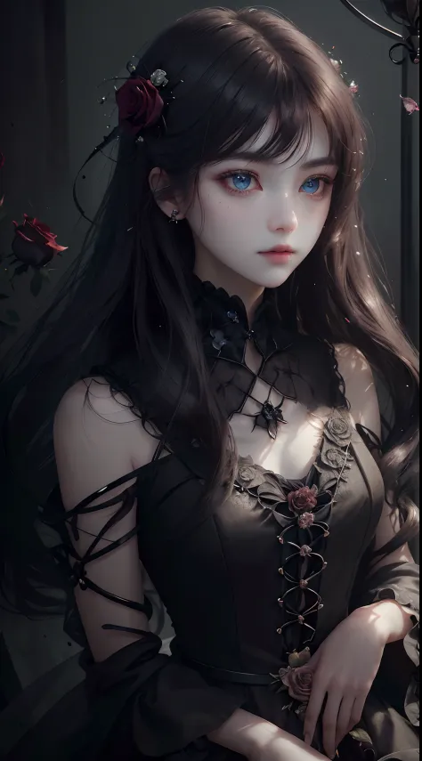 A teenage girl，Wilted roses，Gothic，whaite hair，Hyper-Resolution，accuracy，detail render，（Delicate facial portrayal）（Fine hair portrayal）（highest  quality）（Master masterpieces）（High degree of completion）（a sense of atmosphere）tmasterpiece，ultra - detailed（ha...