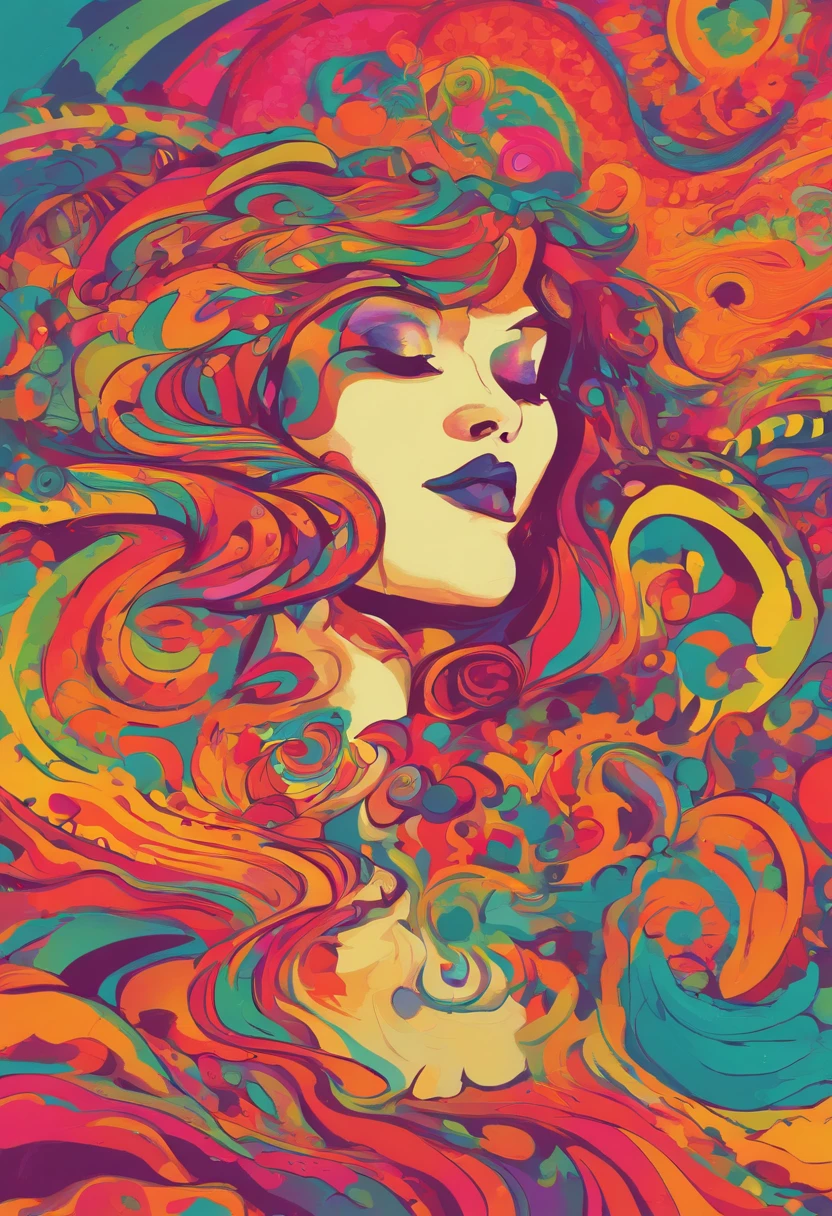 A painting of a woman with colorful hair and a colorful background - SeaArt  AI