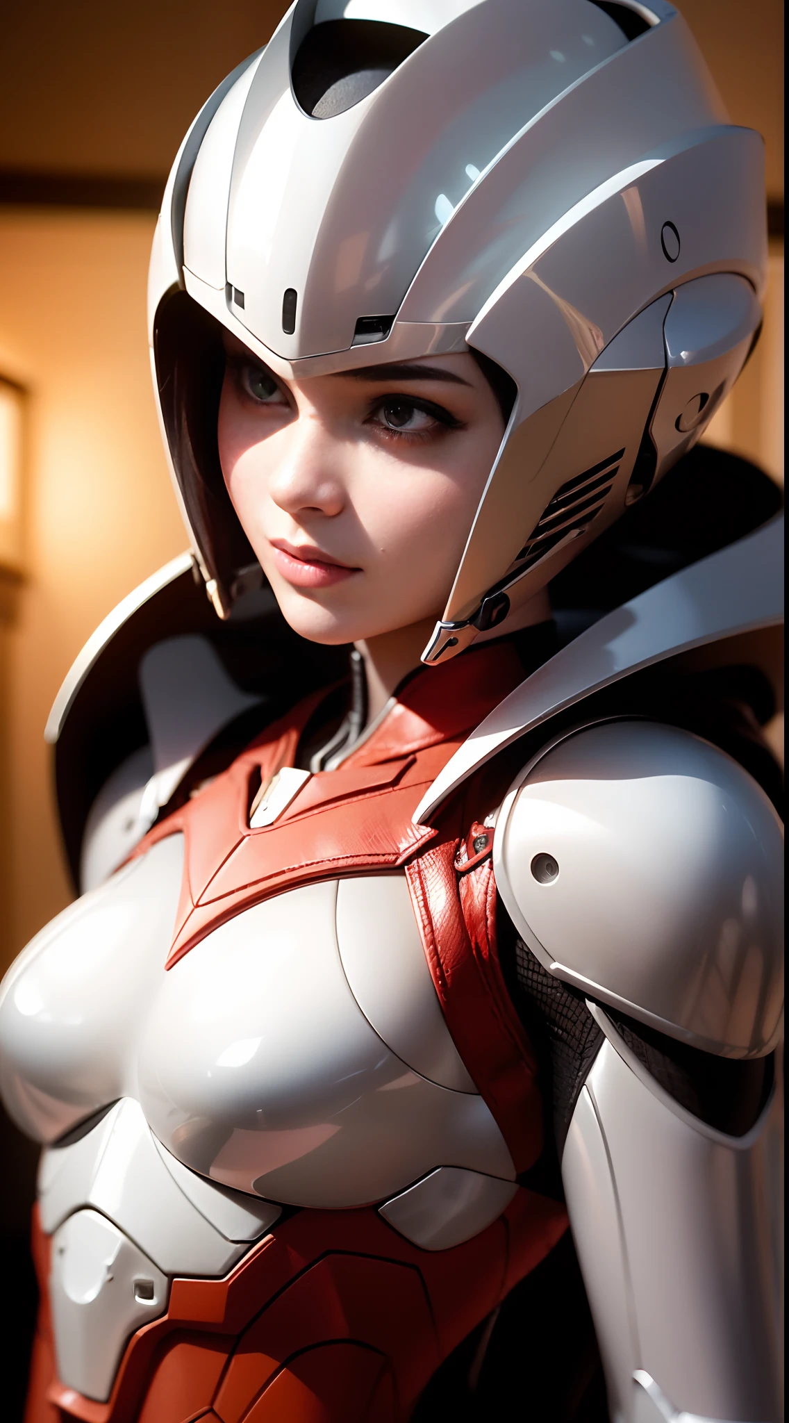 masterpiece，Best quality at best，A high resolution，realistic，upper body，
1 girl，s Ultraman，Red five-pointed starry eyes，Pentagram color timer，looking at the viewer，Red color，Power armor，fully shielded，（semi transparent：1.4），（lascivious poses：1.1），Biomechanicalini city，Reflective metal，lighting dramatic，..3d，Ultra - Detailed，rendering by octane，