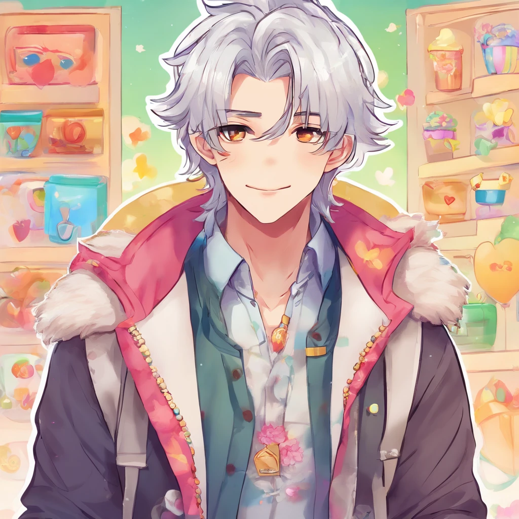 Anime boy with white hair and blue eyes wearing a jacket - SeaArt AI