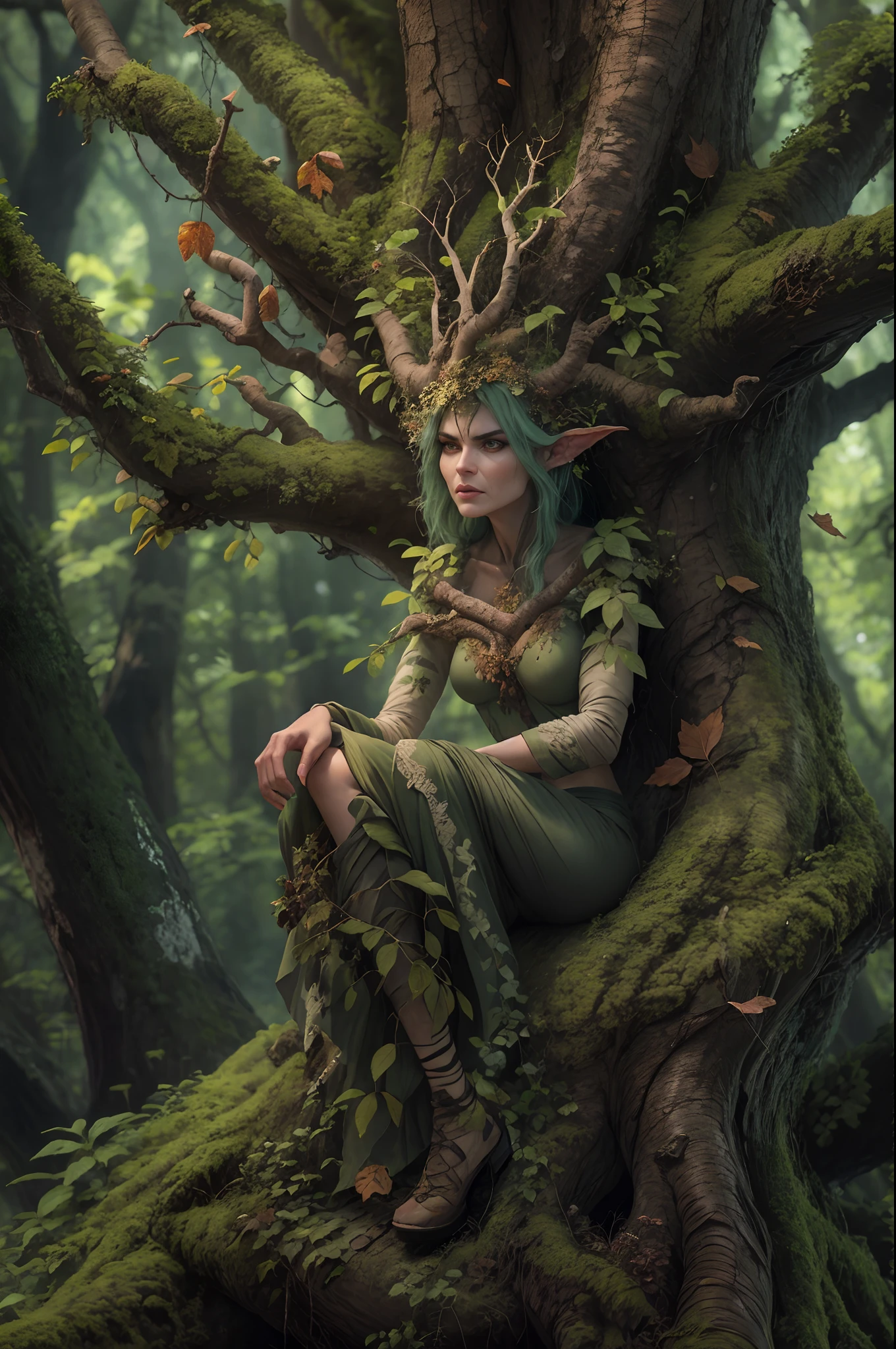 angry dryad in the forest. poisoned oak. highly detailed face, detailed ...