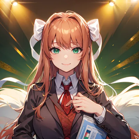 Monika, school costume, Green eyes, Smiling