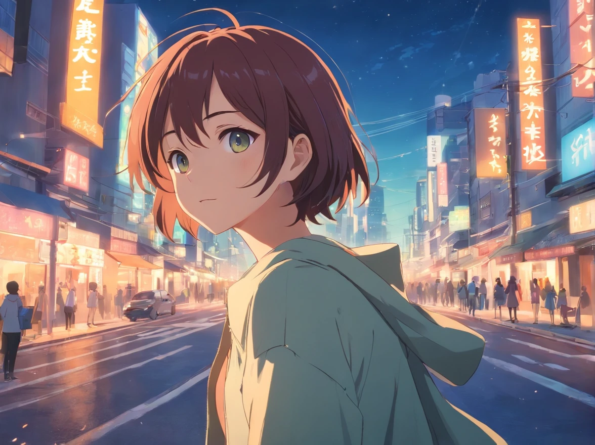 Anime girl in a city at night - SeaArt AI