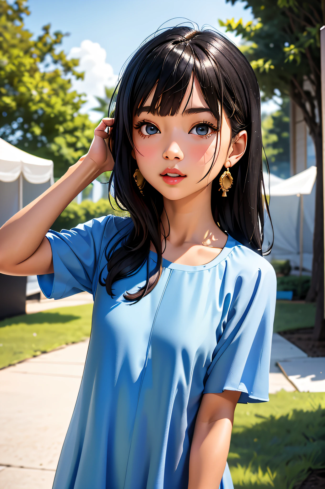 (Best Quality, Ultra-detailed, masutepiece), Young lovely girl in tent dress, Extremely cute, Cinematic Angle, Detailed,