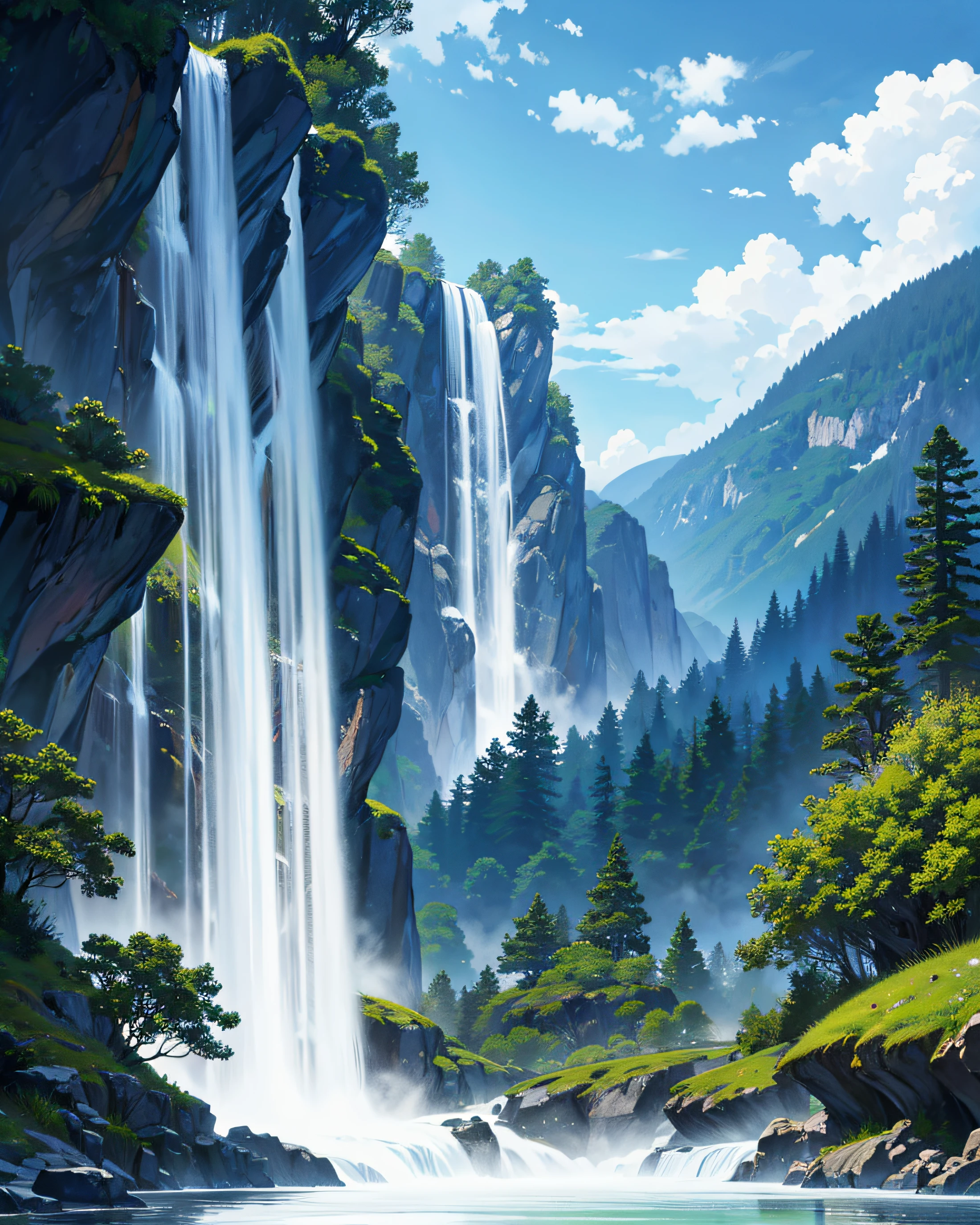 Nature waterfall, forest, water vapor, masterpiece, nobody - SeaArt AI