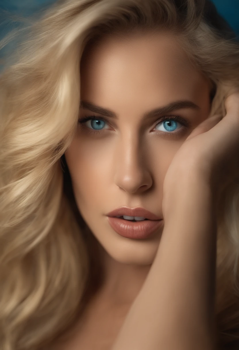 A close up of a woman with long blonde hair and blue eyes - SeaArt AI