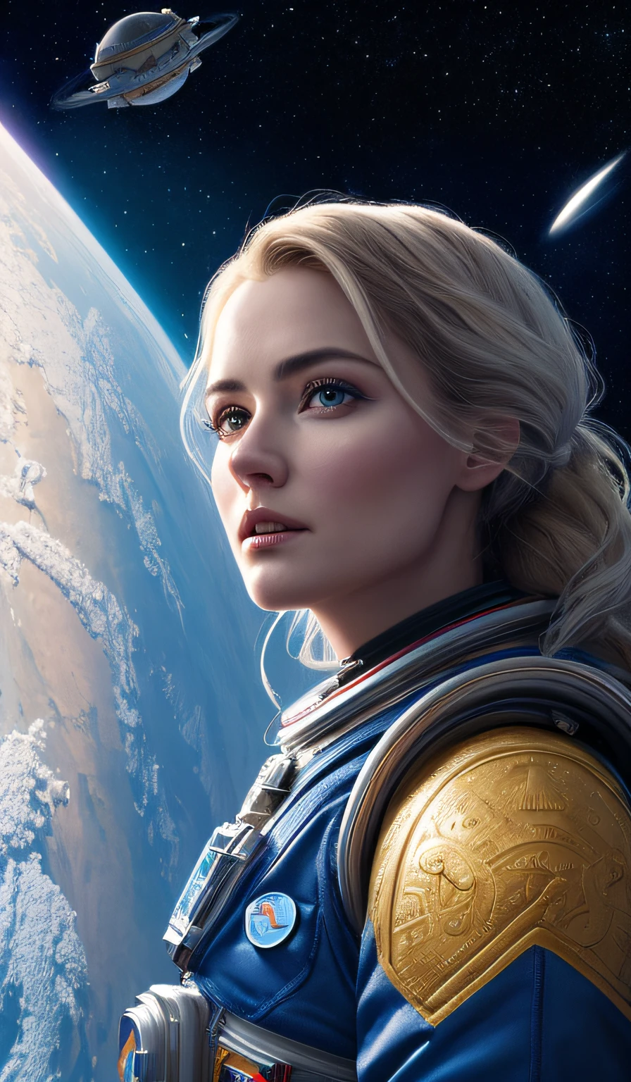 Mujer hermosa en el espacio con temática de Ballgorm. hermosa cara muy detallada. Altgerm y pinturas de Gregg Rutkowski y Magali Villanueve.