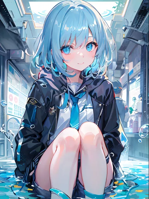 ((top-quality)), ((​masterpiece)), ((ultra-detailliert)), (extremely delicate and beautiful), girl with, 独奏, cold attitude,((Black jacket)),She is very(relax)with the(Settled down)Looks,A dark-haired, depth of fields,evil smile,Bubble, under the water, Air...