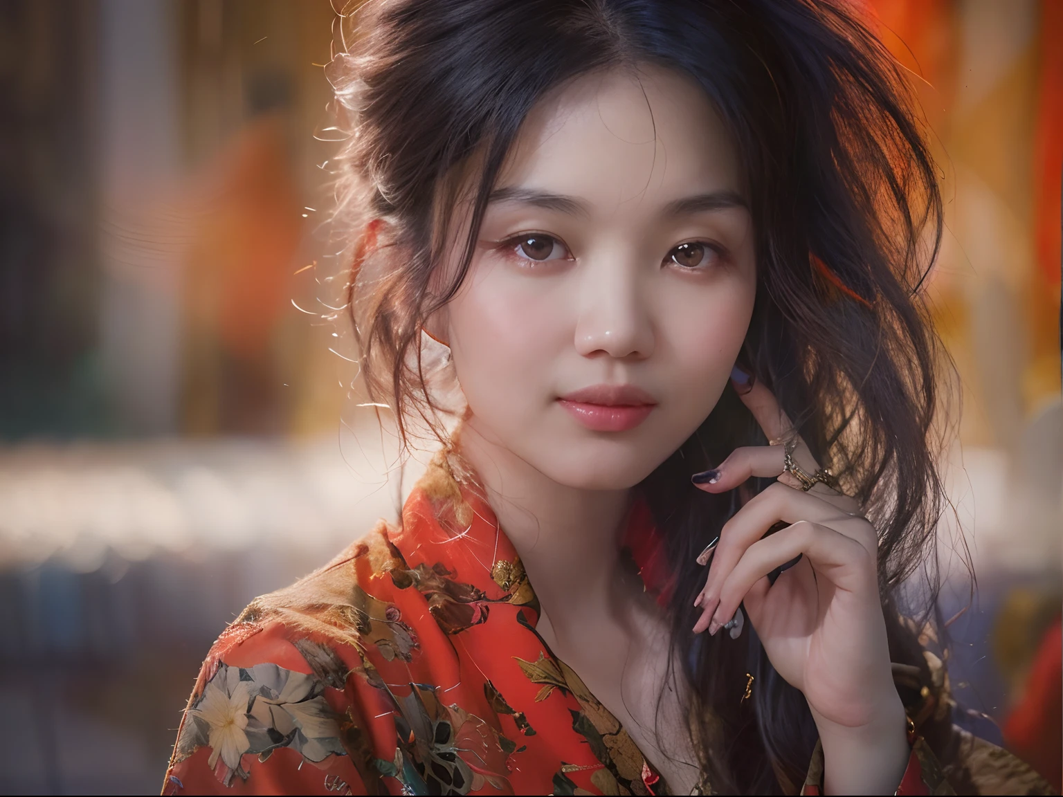 (Best quality,4K,8K,A high resolution,Masterpiece:1.2),Ultra-detailed,(Realistic,Photorealistic,photo-realistic:1.37),Modern Chinese women,Beautiful detailed face,Expressive eyes,Red lips,Black long hair,Slim figure,stylish and trendy,Enchanted smile,Vibrant personality,Confident posture, light reflected on her skin,hdr,hyper HD,Studio lighting,Ultra-fine painting,Sharp focus,Physically-based rendering,professional,Vivid colors,Bokeh,Contemporary portraiture.