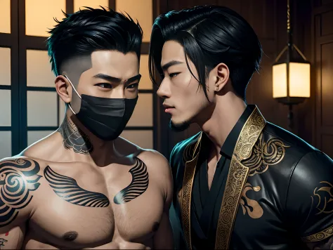 Two oriental men, Boyfriend,Gay, In lovemaking, roleplaying, Play as a sexy bandit（Coquettish）,A mask（black in color, Wear it on...