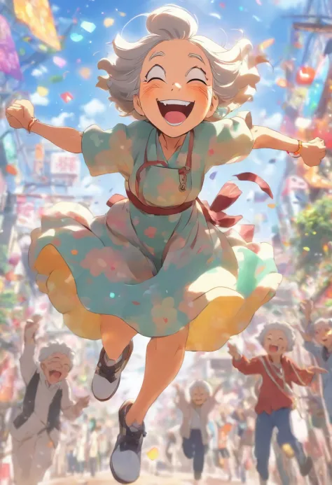 Granny Jump，happily laughing，Scenes that make old age happy