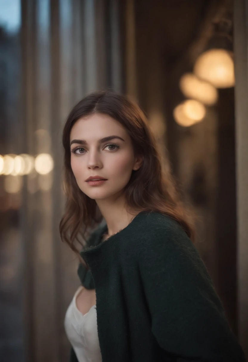 Fille par une nuit pluvieuse，Lentille avant，Street background through the window （closeup shot：1.6），beste-Qualit，f / 1 photographie HD T bokeh，Depth of field Macro The atmosphere is sad