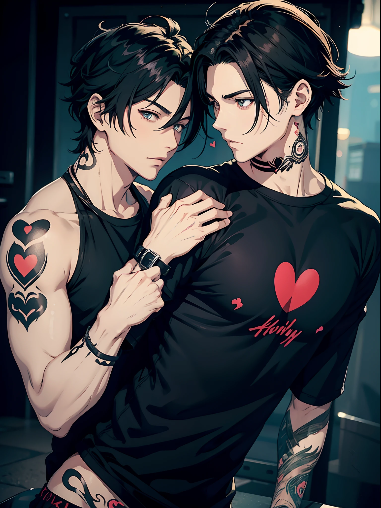 Anime couple with tattoos and piercings hugging each other - SeaArt AI