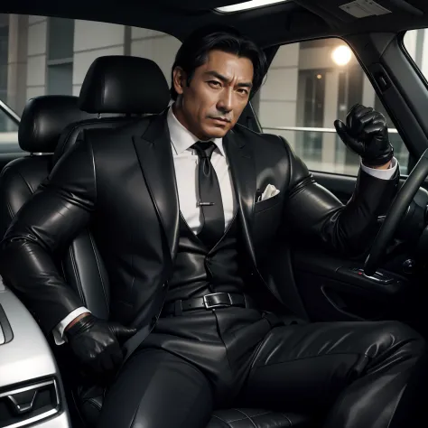 50 years old,daddy,shiny suit sit down in car,k hd,in the office,muscle, gay ,black hair,asia face,masculine,strong man,the boss...