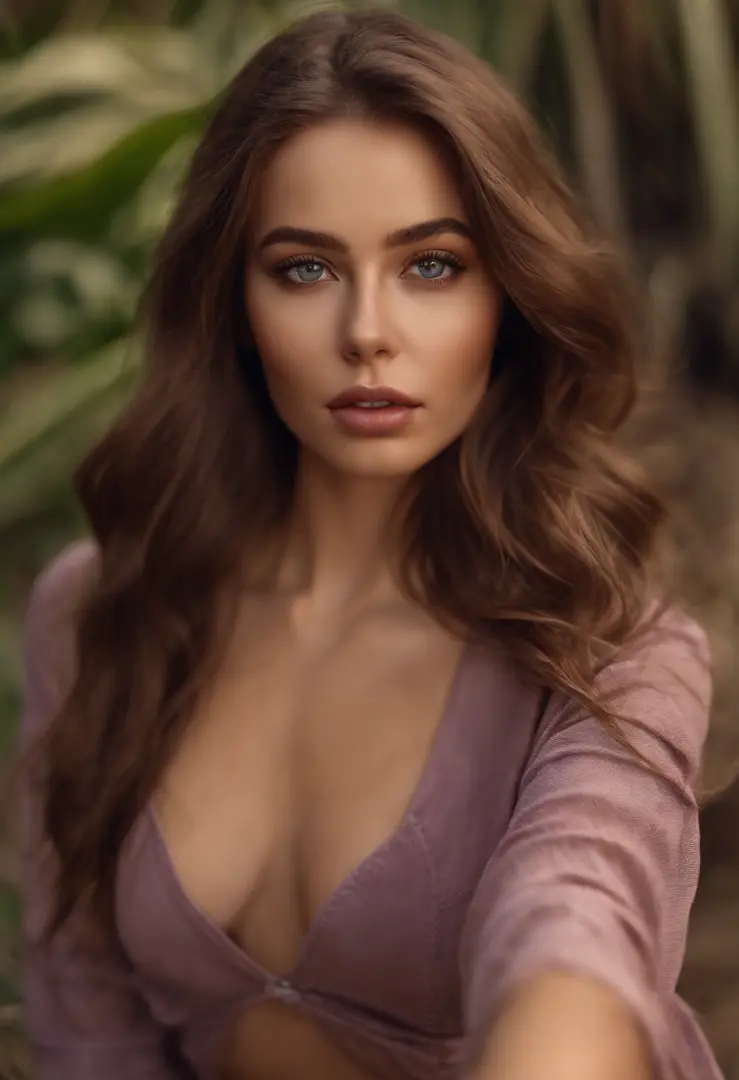 arafed woman fully , sexy lady with brown eyes, ultra realistic, meticulously detailed, portrait sophie mudd, brown hair and large eyes, selfie of a young woman, outside beach eyes, violet myers, with light makeup, natural makeup, looking directly at the c...