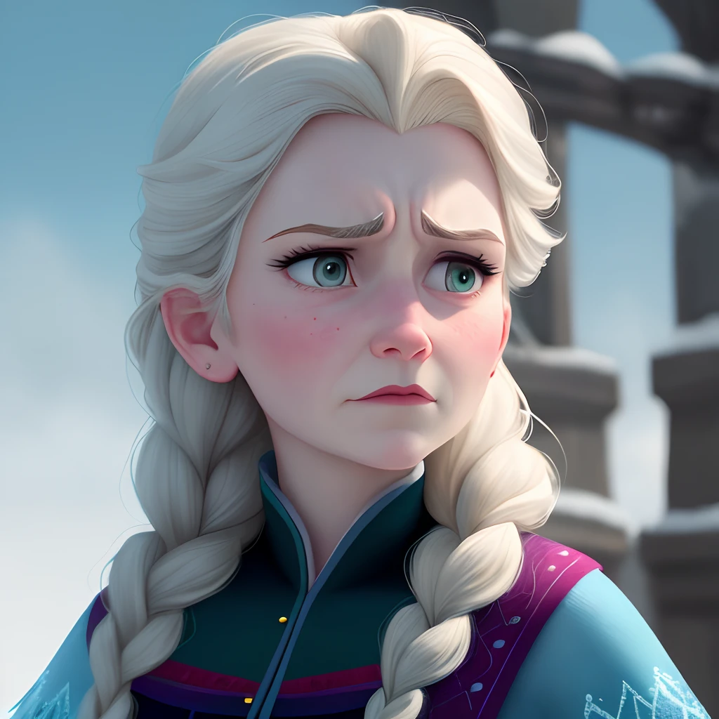 Anna from frozen is evil and has a frown