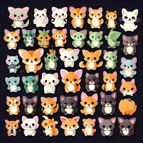 a sticker，All kinds of small animals\（organism\），simple backgound，Cartoon Cute，A lot of small animals gathered around，Positive face，