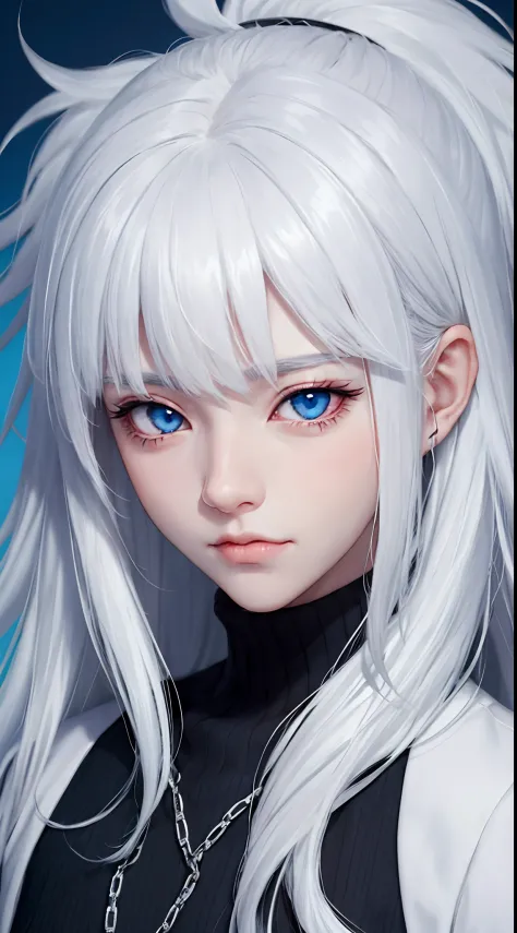 Anime man with white hair and blue eyes with black object, nagito komaeda, white haired god, killua zoldyck black hair, white  hair, white  hair, Nagito Komaeda of Danganronpa, Tall anime face with blue eyes, a silver haired mad, male anime characters, Haj...