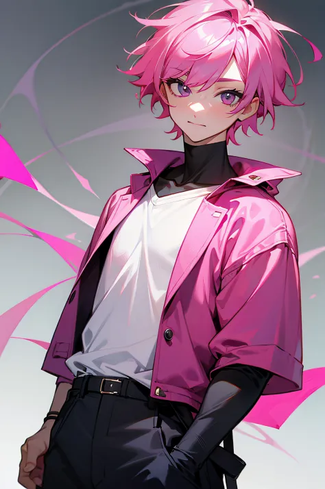 16k,Boy,Pink hair，Casual wear