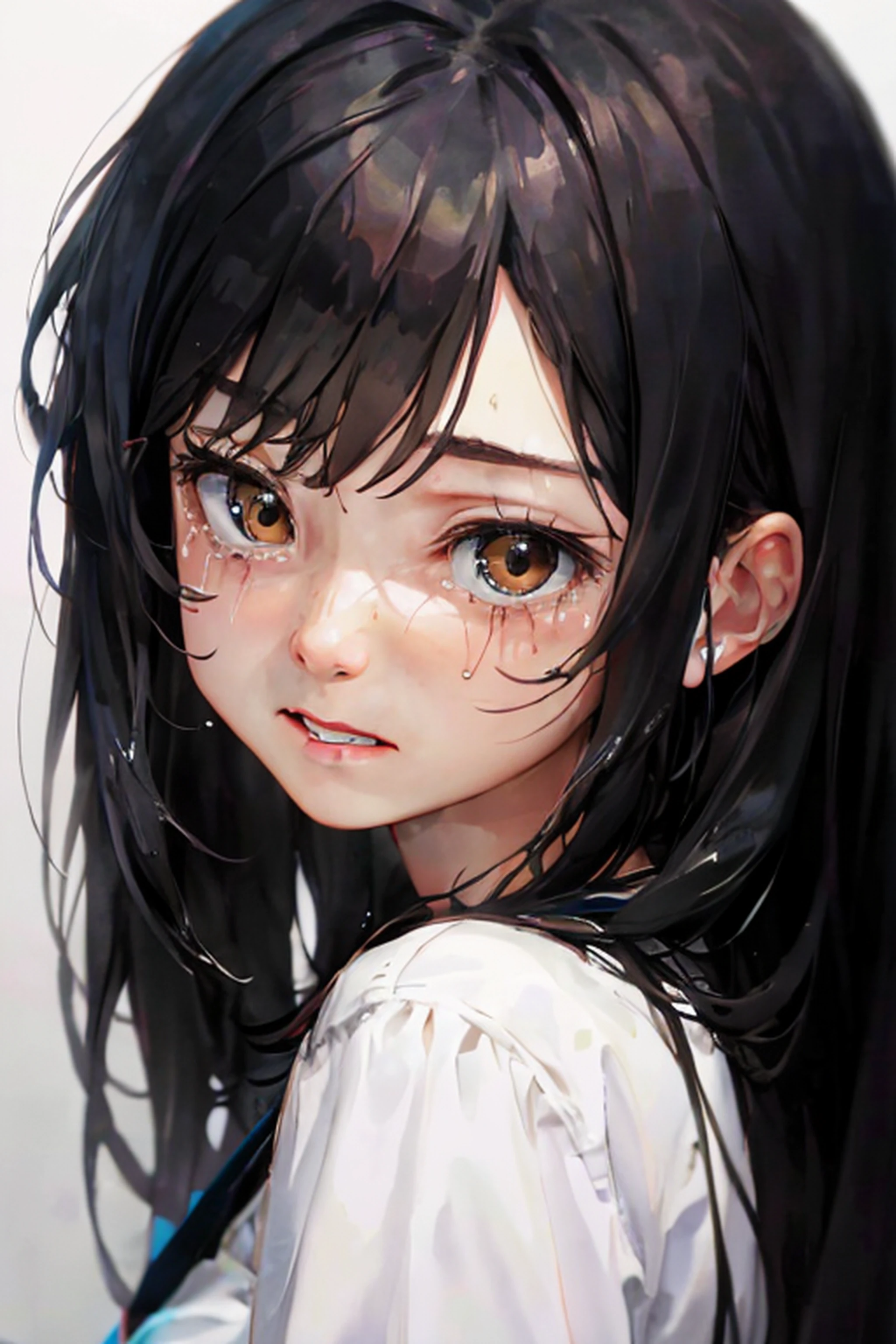 Anime girl with long black hair and blue eyes - SeaArt AI