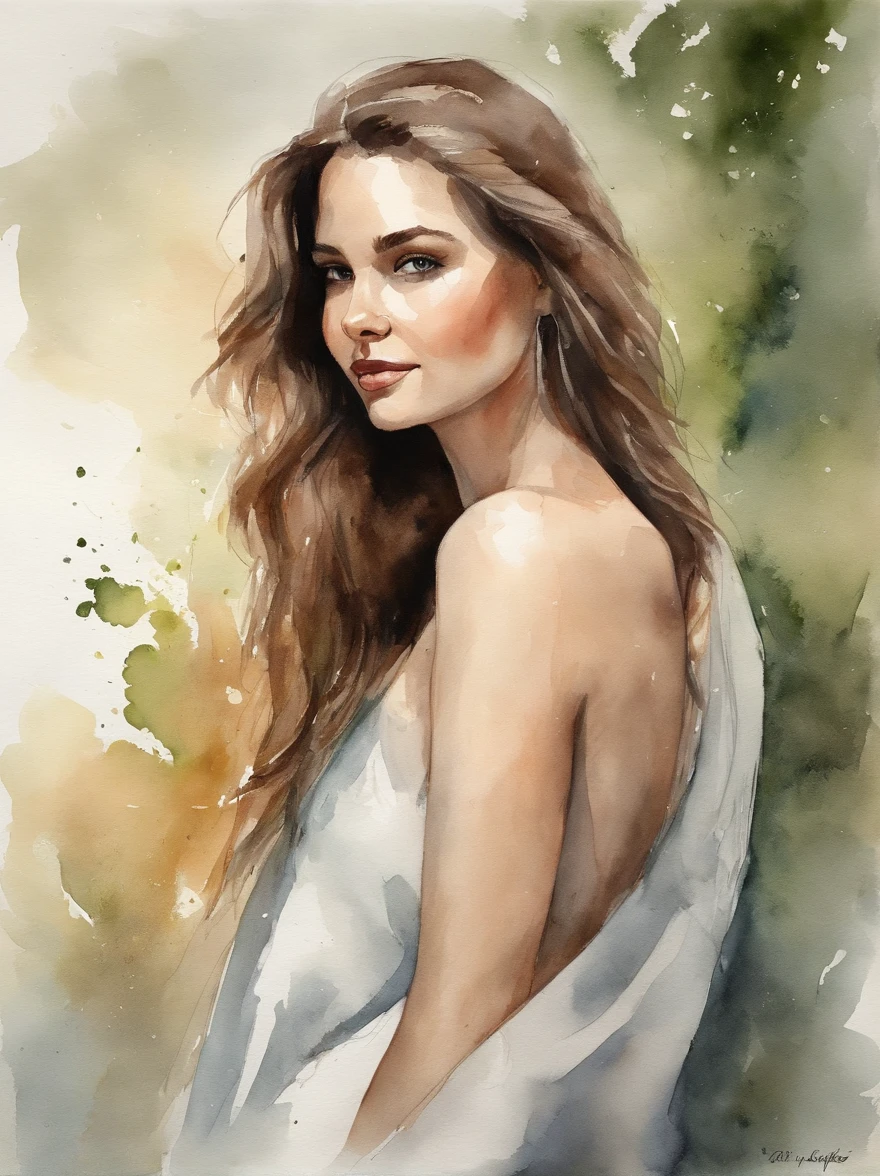 Watercolor Painting of a beautiful girl : : Trending on Artstation: : The simple composition creates a sense of order and harmony. The painting captures the spiritual qualities of the natural world. --uplight --ar 9:16