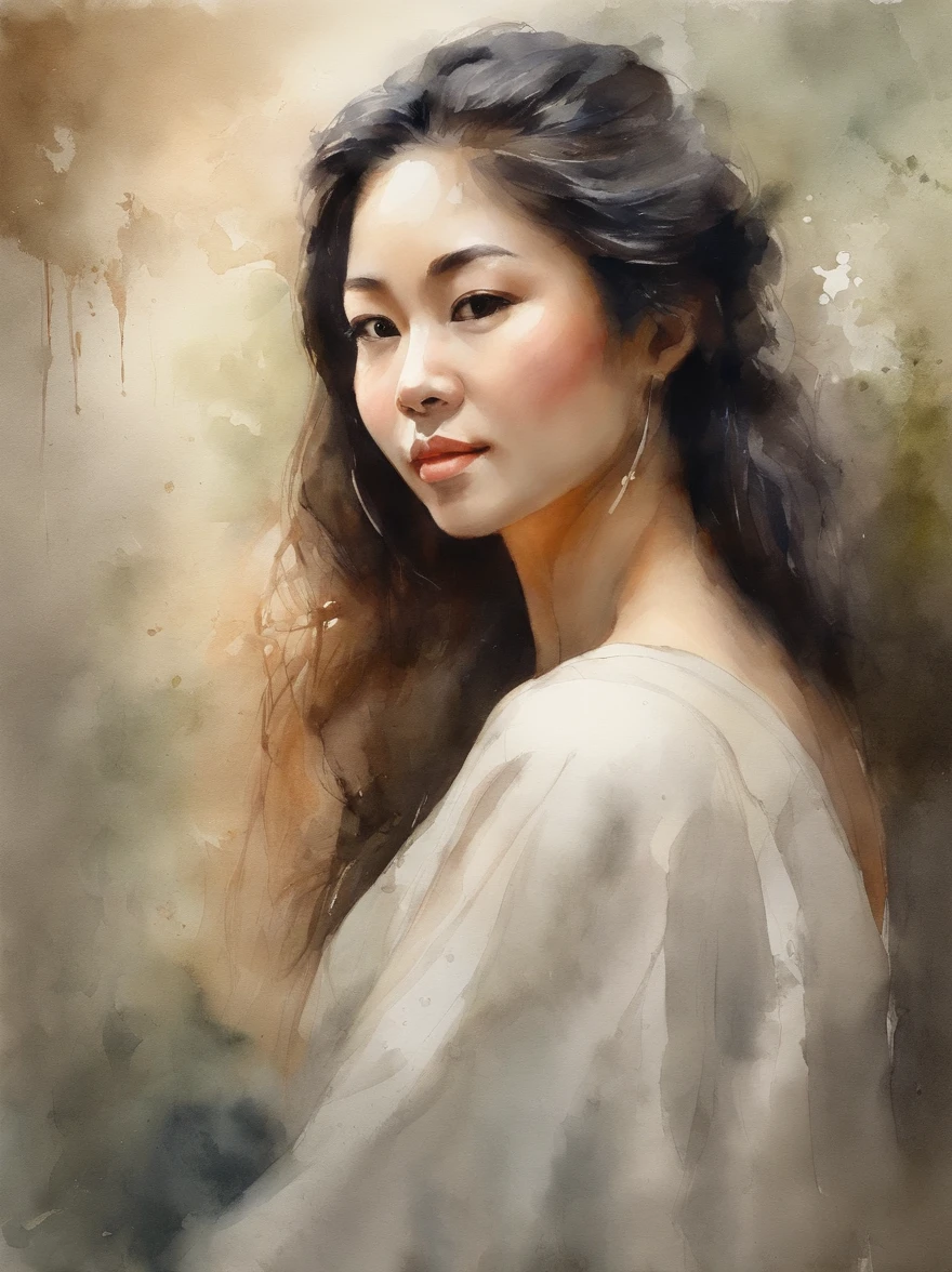 Watercolor painting of a Very Beautiful Japanese girl : : Trending on Artstation: : Simple composition creates a sense of order and harmony. The painting reflects the spiritual qualities of the natural world. --up light --ar 9:16