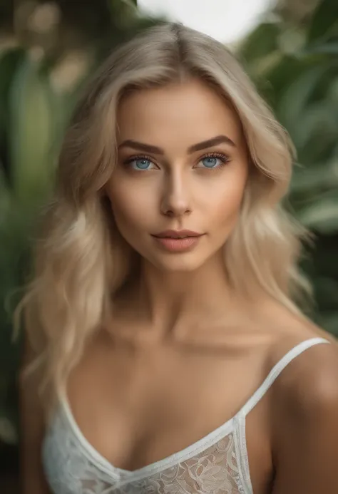 A close up of a woman with long blonde hair and blue eyes - SeaArt AI