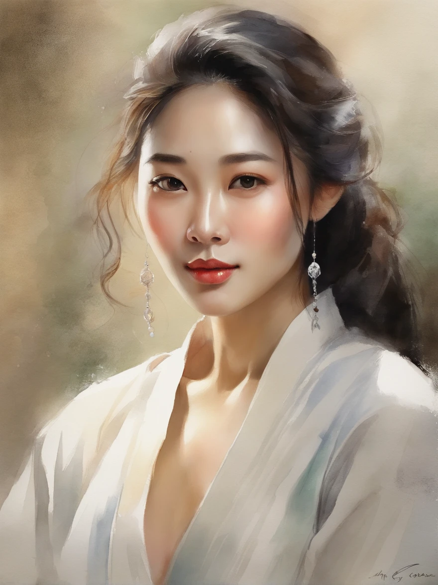 Watercolor painting of a Very Beautiful Korean girl : : Trending on Artstation: : Simple composition creates a sense of order and harmony. The painting reflects the spiritual qualities of the natural world. --up light --ar 9:16